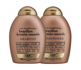 OGX Ever Straightening Shampoo & Conditioner with Brazilian Keratin, 385ml Pack of 2, Smooth & Silky Hair, Keratin Treatment for Frizz-Free, Straighter-Looking Hair