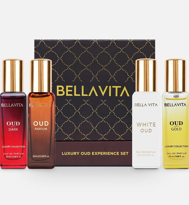 Bella Vita Luxury OUD Experience Eau De Parfum Gift Set 4 x 20ml for Men & Women, Premium Long Lasting EDP Perfume, Oudh Fragrance Scent