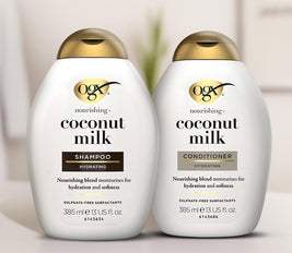 OGX Nourishing+ Coconut Milk Shampoo, New Gentle and pH Balanced Formula, 385ml - Paraben-Free Haircare for Soft, Hydrated, and Lustrous Locks