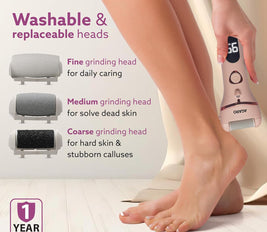 AGARO Callus Remover with 3 Interchangeable Head Rollers, Electronic Foot Scrubber For Callus & Dead Skin Removal, Pedicure Device, 2 Speed, Rechargeable Foot Care, Waterproof, CR1727, Pink