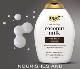 OGX Nourishing+ Coconut Milk Shampoo, New Gentle and pH Balanced Formula, 385ml - Paraben-Free Haircare for Soft, Hydrated, and Lustrous Locks