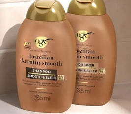 OGX Ever Straightening Shampoo & Conditioner with Brazilian Keratin, 385ml Pack of 2, Smooth & Silky Hair, Keratin Treatment for Frizz-Free, Straighter-Looking Hair