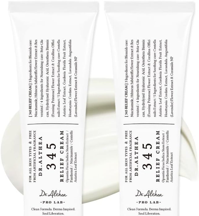 Dr.Althea 345 Relief Cream | Daily Face Moisturizer | Blemish Relief Care | Soothing Recovery & Moisture with Niacinamide, Panthenol | Korean Vegan Skin Care for All Skin Types | 1.7 Fl Oz (Pack of 2)