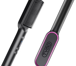 TYMO Hair Straightener Brush, Hair Iron with Built-in Comb. Tourmaline Ceramic Coating. Fast Heating & 5 Temp Settings. Hair Straightener Brush That Salon Styling at Home. (Matte Black)