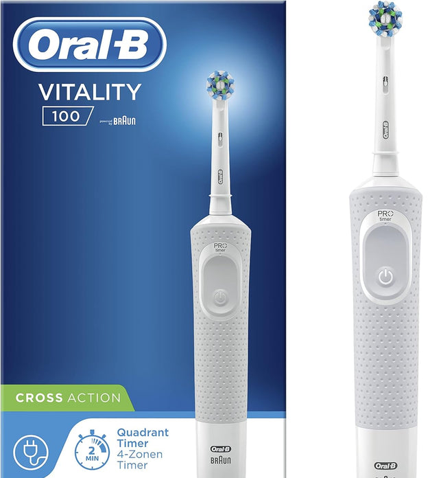 Oral-B Vitality 100 Electric Rechargeable Toothbrush, White (With Uae 3 Pin Plug)