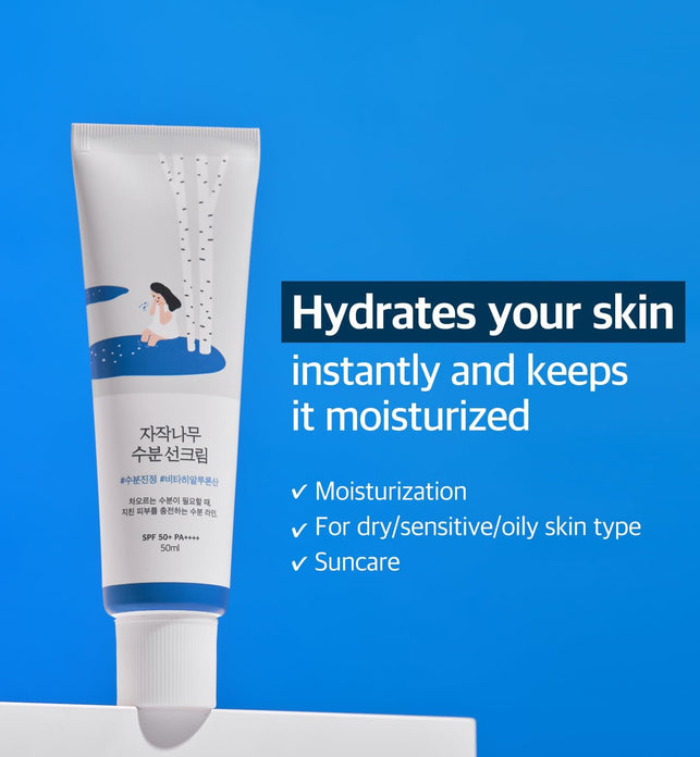 ROUND LAB Birch Juice Moisturizing Sunscreen (SPF50+ PA++++) | A moisturizing sunscreen, No White Cast, Strong UV Protection, Moist Essence Type, Ocean Friendly-Reef Safe (1.69fl.oz)