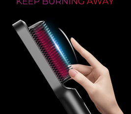 TYMO Hair Straightener Brush, Hair Iron with Built-in Comb. Tourmaline Ceramic Coating. Fast Heating & 5 Temp Settings. Hair Straightener Brush That Salon Styling at Home. (Matte Black)