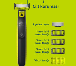 Philips OneBlade Face & Body QP2824 | Dual-Sided Blade | Unique OneBlade Technology | 45min Cordless | Waterproof | Electric Beard Trimmer & Shaver