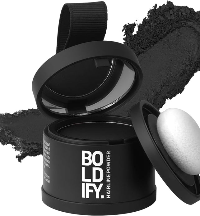 BOLDIFY Hairline Powder, Instantly Conceals Hair Loss and Fills In Receding Hairlines, and Wide Parts, Stain-Proof 48 Hour Formula for Hair & Beard, Root Concealer & Gray Hair Coverage (Black)