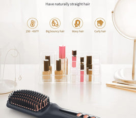 LANDOT Hair Straightener Brush Heated Straightening Brush: Negative Ion Hot Hair Brush for Smooth Frizz-Free Women Hair Ceramic Flat Iron Brush Dual Voltage Anti-Scald Fast Heating