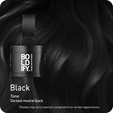 BOLDIFY Hairline Powder, Instantly Conceals Hair Loss and Fills In Receding Hairlines, and Wide Parts, Stain-Proof 48 Hour Formula for Hair & Beard, Root Concealer & Gray Hair Coverage (Black)