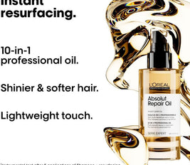 L’Oréal Professionnel | Absolut Repair Oil multi-benefit leave in treatment | For dry and damaged hair | | Repairs & Hydrates Dry, Damaged Hair | With Protein and Gold Quinoa | SERIE EXPERT | 90ML