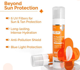 The Derma Co 1% Hyaluronic Sunscreen Aqua Ultra Light Gel SPF 50 PA++++ | Broad Spectrum UVA/UVB & Blue Light Protection | Anti-Pollution, Oil-Free, Fragrance-Free | For Oily Skin – 50g