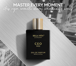 BellaVita Luxury CEO Man Eau De Parfum | Perfume for Men with Lemon, Lavender, Tonka, Mandarin & Vetiver | Long-Lasting Woody Fragrance | Mens Perfume, Fresh Fragrance for Man, Gift for Men,100 ML