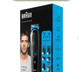 Braun 7-In-1 Trimmer With 13 Length Settings, With 4 Combs And Detail Trimmer, For Beard, Face, Nose, & Hair Trimming, And Clean Shaving, Gillette Razor, Gifts For Men, Mgk5245, Black/Blue