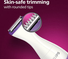 PHILIPS Essential Bikini Trimmer. Trim. Shave & Style. Mini Shaving Head Included. Portable. Battery, Brt38315, Whitepurple