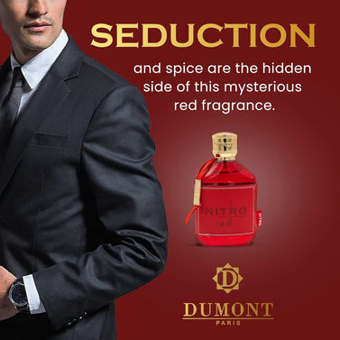 Dumont Men's Fragrance with Long Lasting Perfume Fruit, Woody, Floral Body Spray for Men, Cologne with Masculine Scent Body Spray, NITRO RED Eau De Perfum 3.4 oz