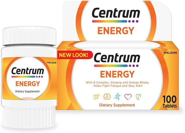 Centrum Energy Multivitamin with Ginseng and Gingko Biloba 100 Tablets