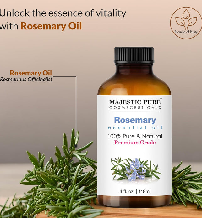 Majestic Pure Rosemary Essential Oil - Pure and Natural Aromatherapy Oil - Therapeutic Grade, 4 fl. oz.