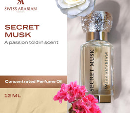 Swiss Arabian Secret Musk Concentrated Perfume Oil, 12ml, Premium Quality Perfume Oil, Unisex Fragrance, Floral, Musk, Luxurious Blend Perfume for Women and Men
