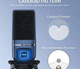 TONOR USB Cardioid Condenser Microphone for PC Microphone with Tripod and Anti-Pop Filter for Voice Recording and Musical, Podcasting, Streaming, Gaming for Windows Laptop