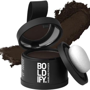 BOLDIFY Hairline Powder, Instantly Conceals Hair Loss and Fills In Receding Hairlines, and Wide Parts, Stain-Proof 48 Hour Formula for Hair & Beard, Root Concealer & Gray Hair Coverage (Dark Brown)