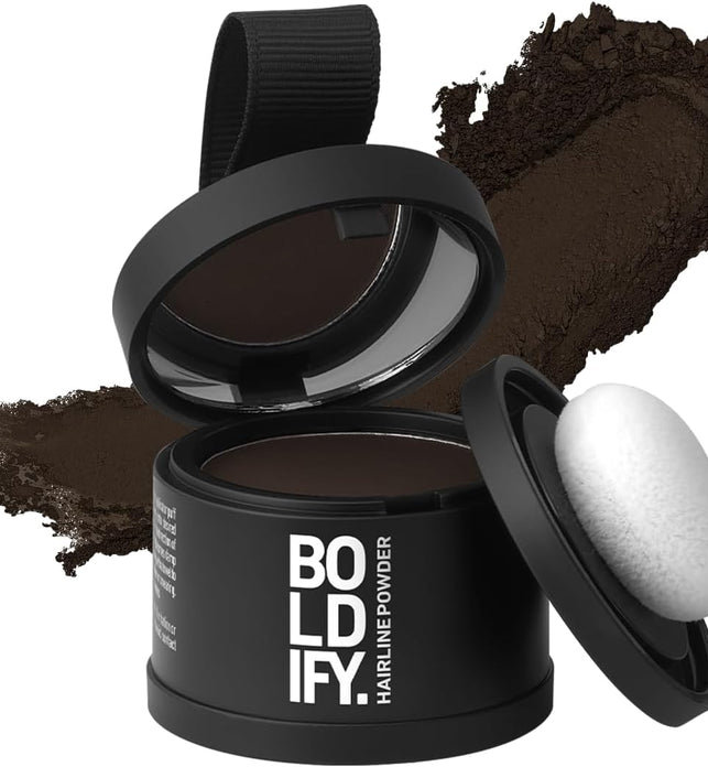 BOLDIFY Hairline Powder, Instantly Conceals Hair Loss and Fills In Receding Hairlines, and Wide Parts, Stain-Proof 48 Hour Formula for Hair & Beard, Root Concealer & Gray Hair Coverage (Dark Brown)