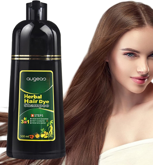 Augeas Hair Dye Shampoo for Gray Hair Augeo Instant Hair Color Shampoo 3 in 1 for Women and Men, Herbal Ingredients 100% Grey Hair Coverage 500ml (Dark Brown, 500)