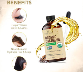 Botanic Hearth Castor Oil | USDA Certified Organic |100% Pure & Hexane Free | Cold Pressed | Growth for Eyelashes, Eyebrows, Hair | With Eyebrow & Eyelash Brush | 60 ML | Visit the Botanic Hearth Store