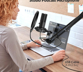 FIFINE Studio Condenser USB Microphone Computer PC Microphone Kit with Adjustable Scissor Arm Stand Shock Mount for Instruments Voice Overs Recording Podcasting YouTube Karaoke Gaming Streaming-T669