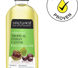 Soulflower Organic Castor Oil, Organic, Cold Pressed, Hexane Free, Thicker Hair, Eye Brows & Lashes, 100% Pure, Natural, Certified Organic, 6.77 Fl Oz