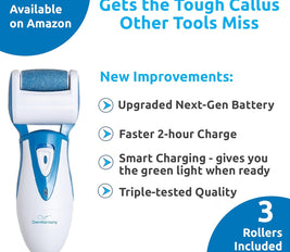 Electric Foot Callus Remover: Rechargeable Foot Scrubber File CR900 by Own Harmony - Best Pedicure Tools w 3 Rollers, Professional Pedi Feet Care Sander for Cracked Heels and Dead Skin (USB Cable)