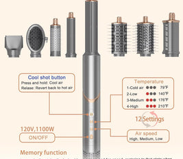 8 in 1 Flex Style hot hair styler and dryer in one, Negative ion air curler for hair, hair dryer brush with attachments, multi hair styling tool, Gray