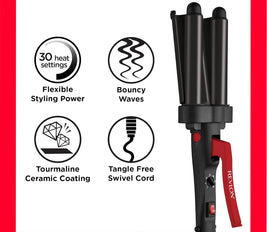 Revlon Wave Master Jumbo Waver (Three-Prong Jumbo Barrels, Tourmaline Ceramic Coating, 30 Heat Settings Up to 190°C) RVIR3056UKE