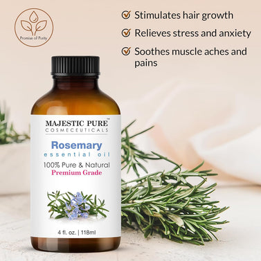 Majestic Pure Rosemary Essential Oil - Pure and Natural Aromatherapy Oil - Therapeutic Grade, 4 fl. oz.