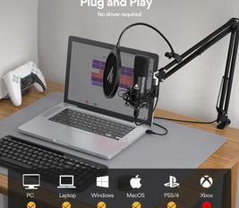 MAONO USB Microphone Kit 192KHZ/24BIT Plug & Play AU-A04 USB Computer Cardioid Mic Podcast Condenser Microphone with Professional Sound Chipset for PC Karaoke, YouTube, Gaming Recording