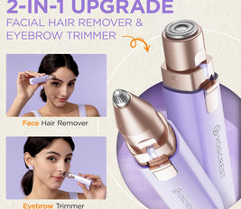 Rechargeable Facial Hair Remover for Women: 2 in 1 Electric Eyebrow and Facial Hair Remover - Suitable for Middle-aged Women’s Eyebrow, Chin, and Cheek Trimming - with Built-in LED Light(Purple)