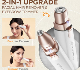 VG VOGCREST Eyebrow - Facial Hair Remover Women: Electric Portable 2 in 1 Face Shaver and Eyebrow Trimmer - Rechargeable Eyebrow Lips Body Facial Hair Removal for Women with Built-in LED Light (White)
