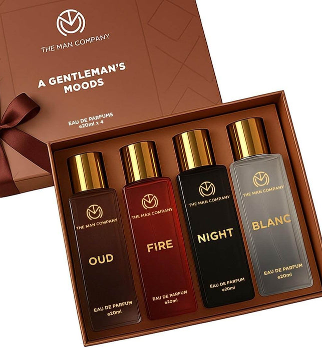 The Man Company Specially Curated Perfume Gift Set for Men 4 * 20ml - A Gentleman’s Moods | Premium Long-Lasting Fragrance | Luxury EAU DE Parfum | Night for Date |Blanc for Office|Fire for Party