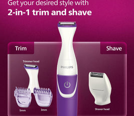 PHILIPS Essential Bikini Trimmer. Trim. Shave & Style. Mini Shaving Head Included. Portable. Battery, Brt38315, Whitepurple