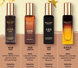 BellaVita Luxury Perfume Gift Set for Men | Includes CEO Man, KLUB, OUD, GOAT, Perfumes | Woody, Citrusy and Dominating Long Lasting Mens Perfume Set | Oud Perfume for Men | Luxury Collection Perfumes