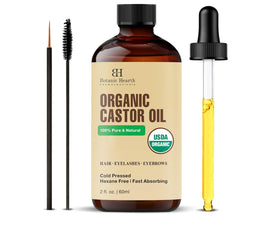 Botanic Hearth Castor Oil | USDA Certified Organic |100% Pure & Hexane Free | Cold Pressed | Growth for Eyelashes, Eyebrows, Hair | With Eyebrow & Eyelash Brush | 60 ML | Visit the Botanic Hearth Store