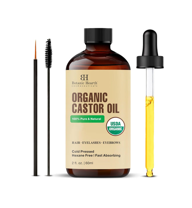 Botanic Hearth Castor Oil | USDA Certified Organic |100% Pure & Hexane Free | Cold Pressed | Growth for Eyelashes, Eyebrows, Hair | With Eyebrow & Eyelash Brush | 60 ML | Visit the Botanic Hearth Store