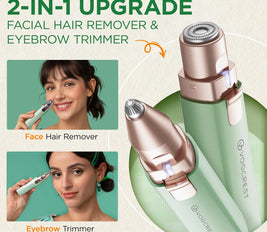 Portable Eyebrow Trimmer & Facial Hair Removal for Women, Rechargeable 2 in 1 Hair Remover and Eyebrow Razor, Eyebrow Lips Body Facial Hair Remover for Women with Built-in LED Light (Green)