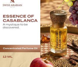 Swiss Arabian Essence of Casablanca Concentrated Perfume Oil, 12ml, Premium Quality Perfume Oil, Unisex Fragrance, Fruity, Woody, Amber, Luxurious Blend Perfume for Women and Men