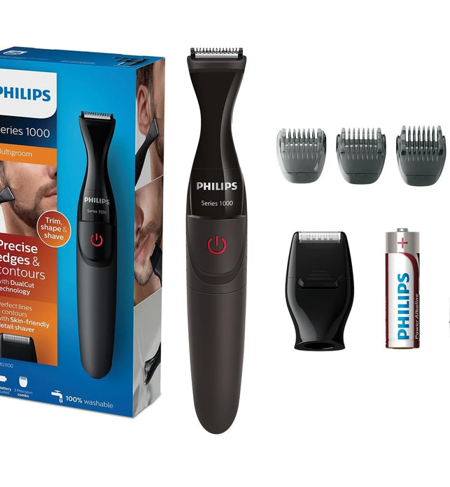 Philips Multigroom MG1100/16 | Ultra-Precise Beard Styler | 3 Precision Combs, Fully Washable | AA Battery Included