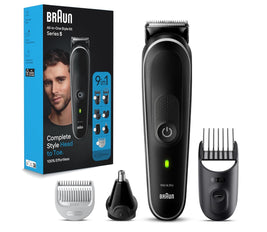 Braun 9-in-1 Multi Grooming Style Kit 5, MGK 5410, Head-To-Toe Grooming Curated Tools for Beard, Body, Ear & Nose trimming and hair clipping from home, With 100-min Runtime, Pouch, Grey