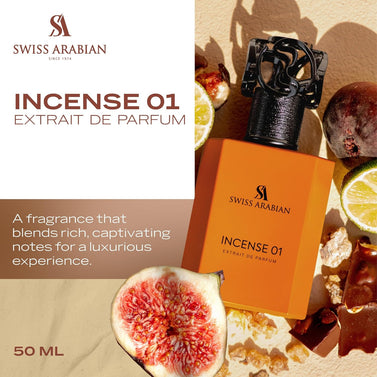 Swiss Arabian Incense 01 Extrait De Parfum, 50ml, Premium Quality Perfume, Unisex Fragrance, Fresh Incense, Luxurious Blend Perfume for Women and Men