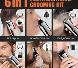 PRITECH Hair Clippers, Beard Trimmer for Men, Cordless Hair Trimmer Hair Cutting Groomer Kit, USB Rechargeable 6 in 1