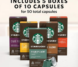 Nespresso Starbucks Capsules, Favorites Variety Pack (Box of 5, 50 Pods, Compatible with Nespresso Original Machines)